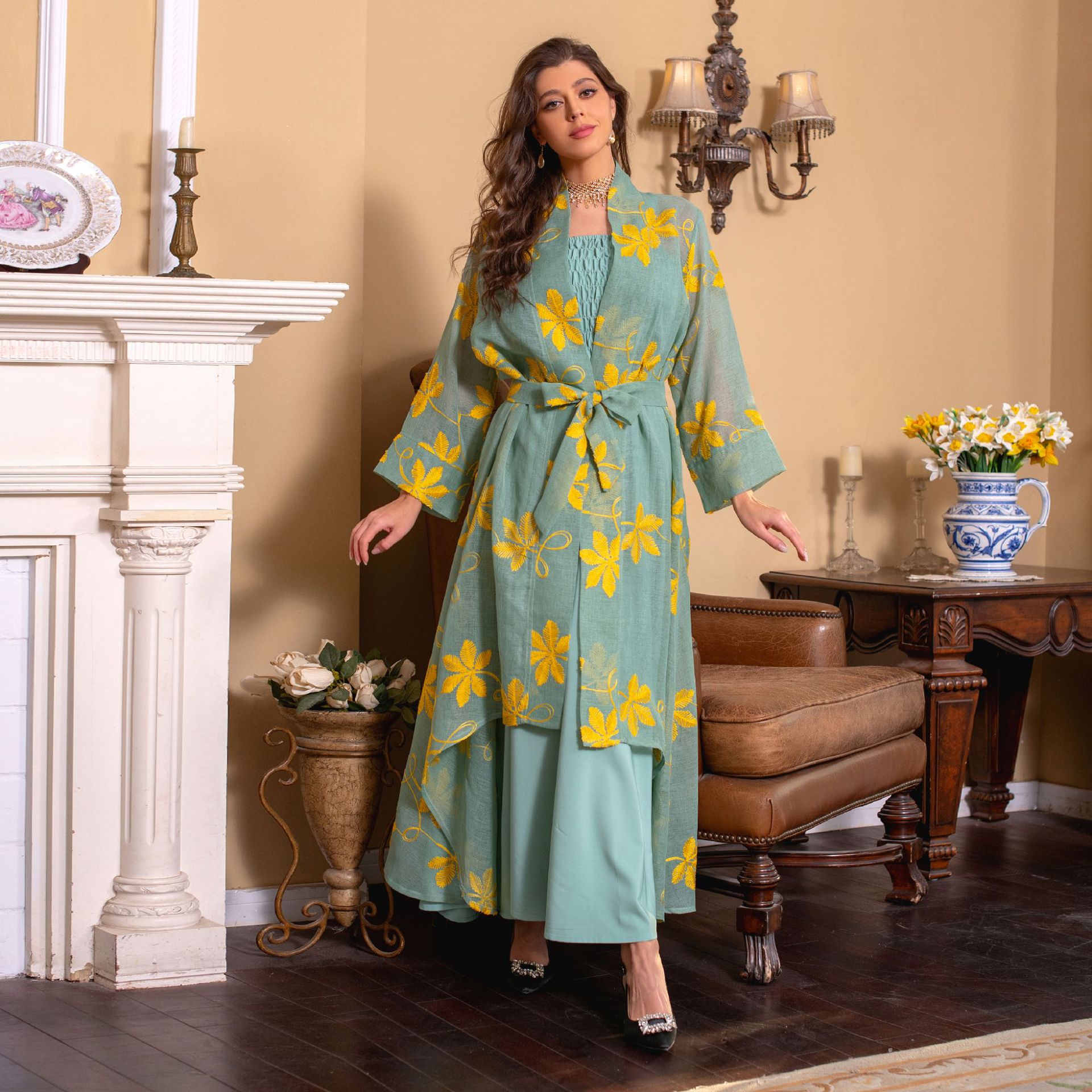 Jalabiya Embroidery Dress Breathable Yarn Cloth