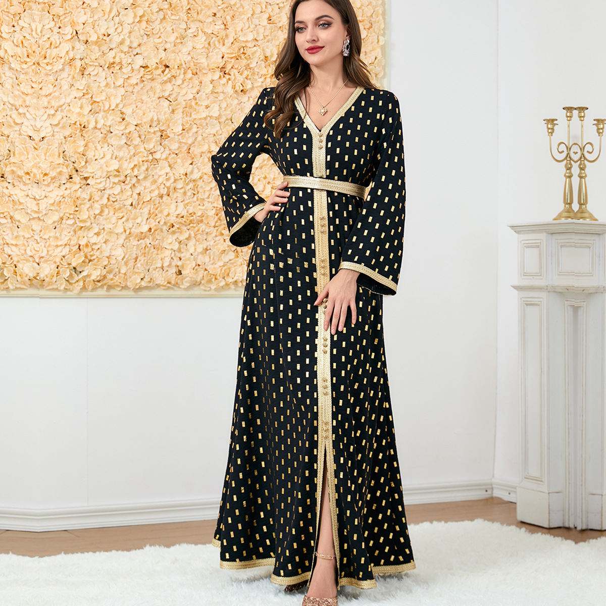 Jalabiya Hot stamping  Geometric pattern woven fabric dress