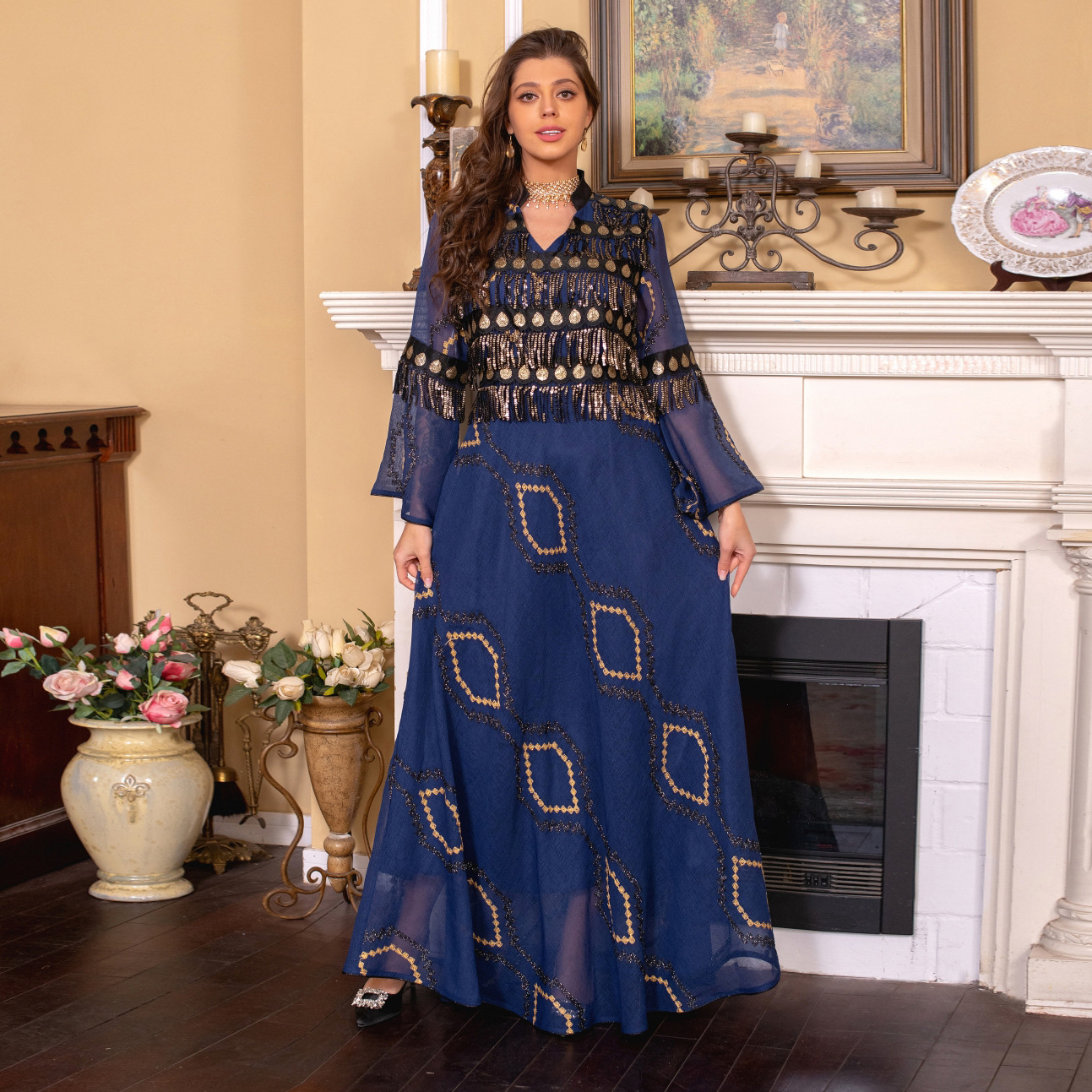 Jalabiya Beaded Embroidery Tassels Fashion Dress