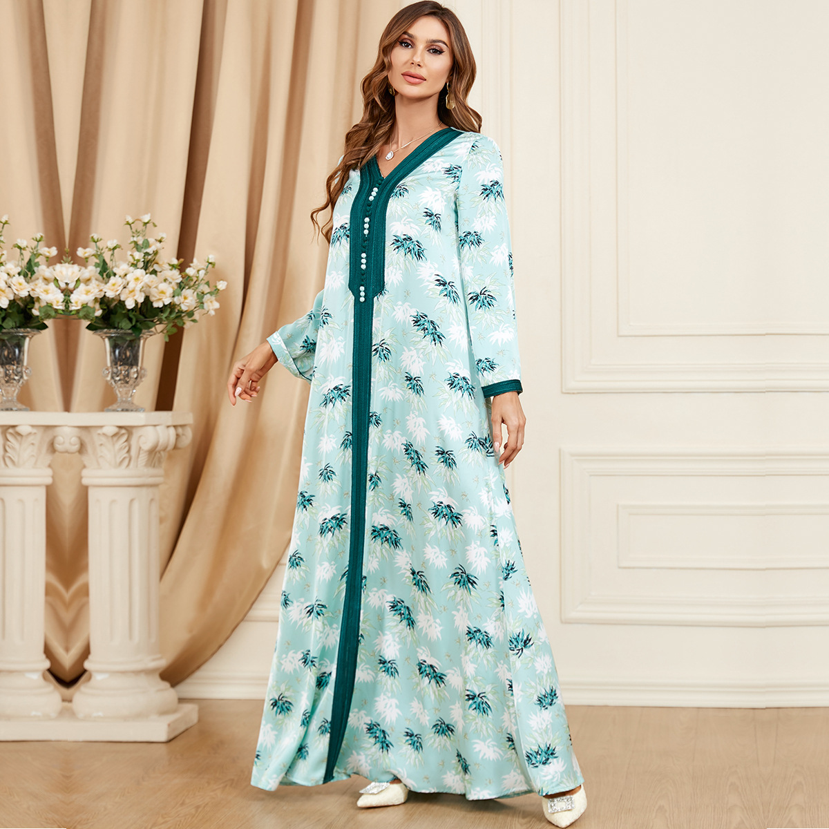 Jalabiya V-neck Soft Fashion Printing Dress