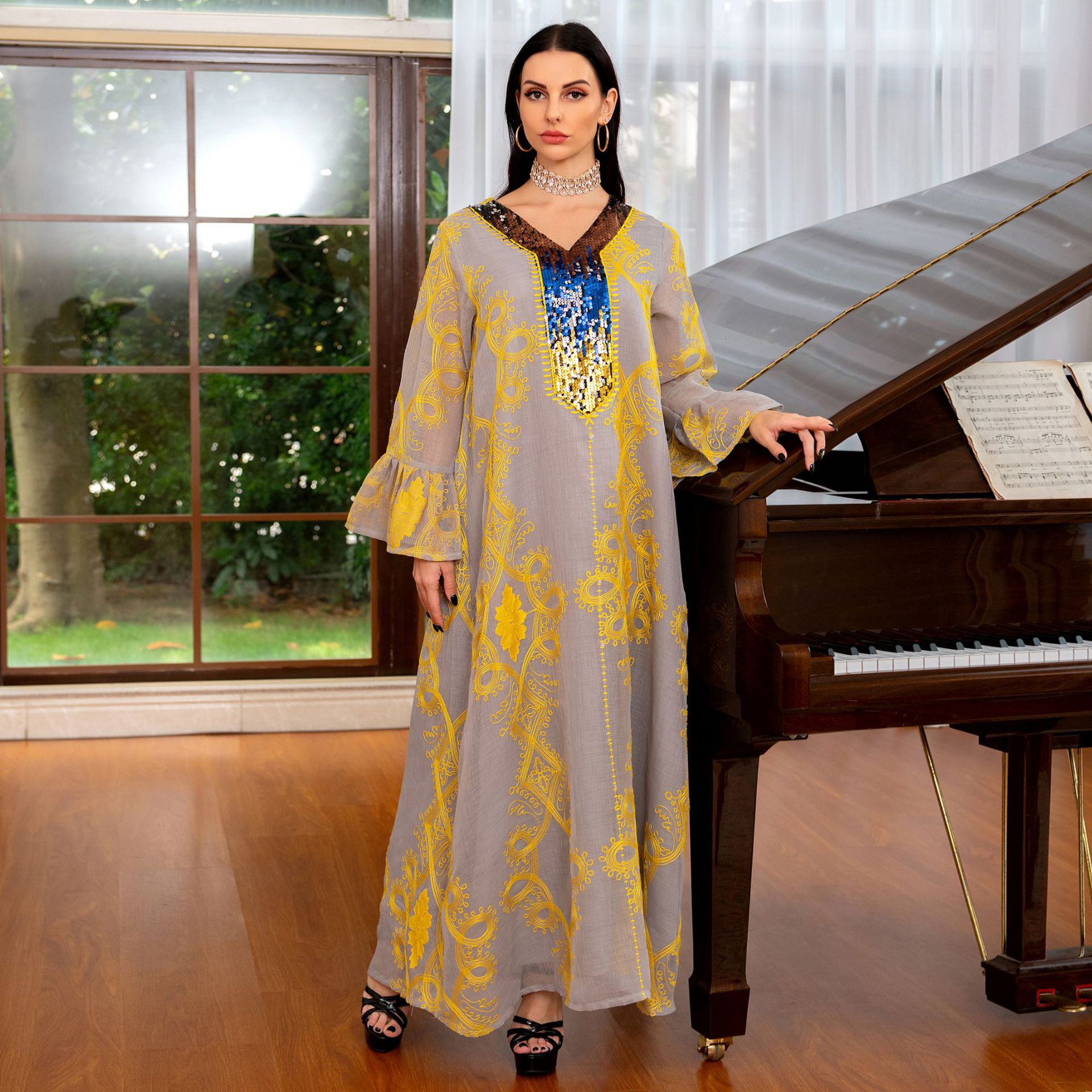 Jalabiya Doritas Mesh embroidery sequins dress