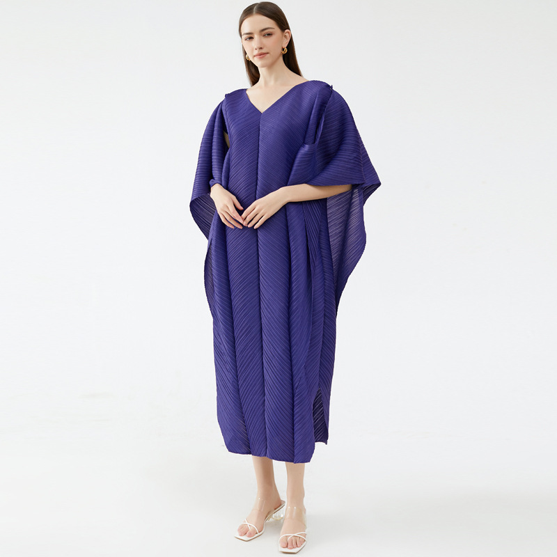 Fashion Printed Loose Slim Stitching Dolman Sleeves Pleated Dress