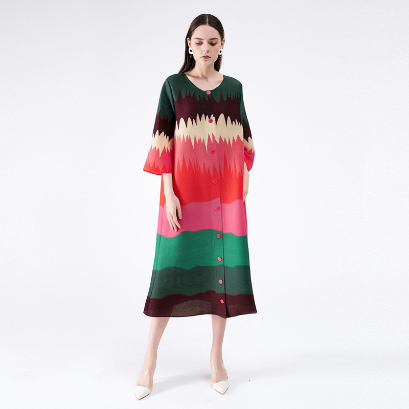 Ladies Fashion Contrast printing stripes Comfortable Dress