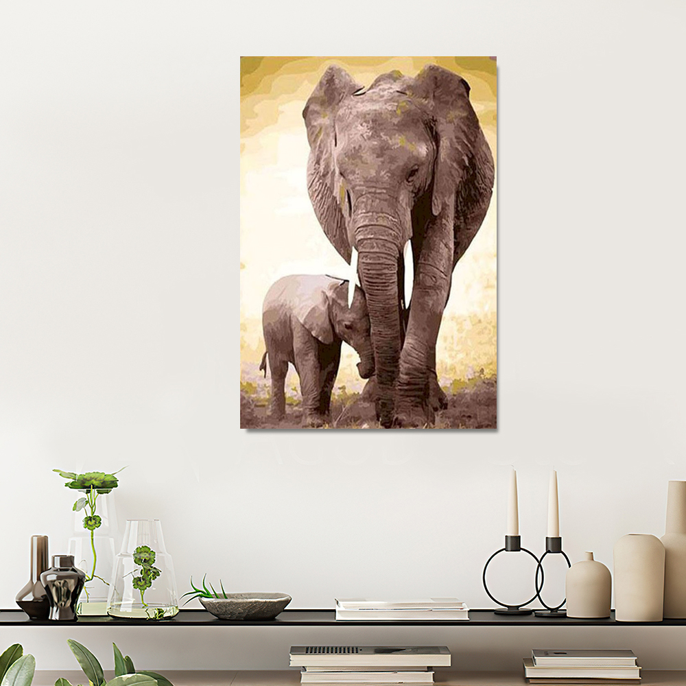 Painting by numbers elephant father and son painting decor