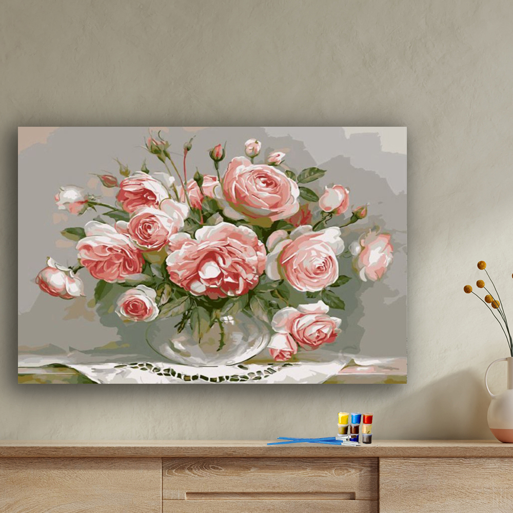 Painting by numbers flowers diy painting for coffee corner