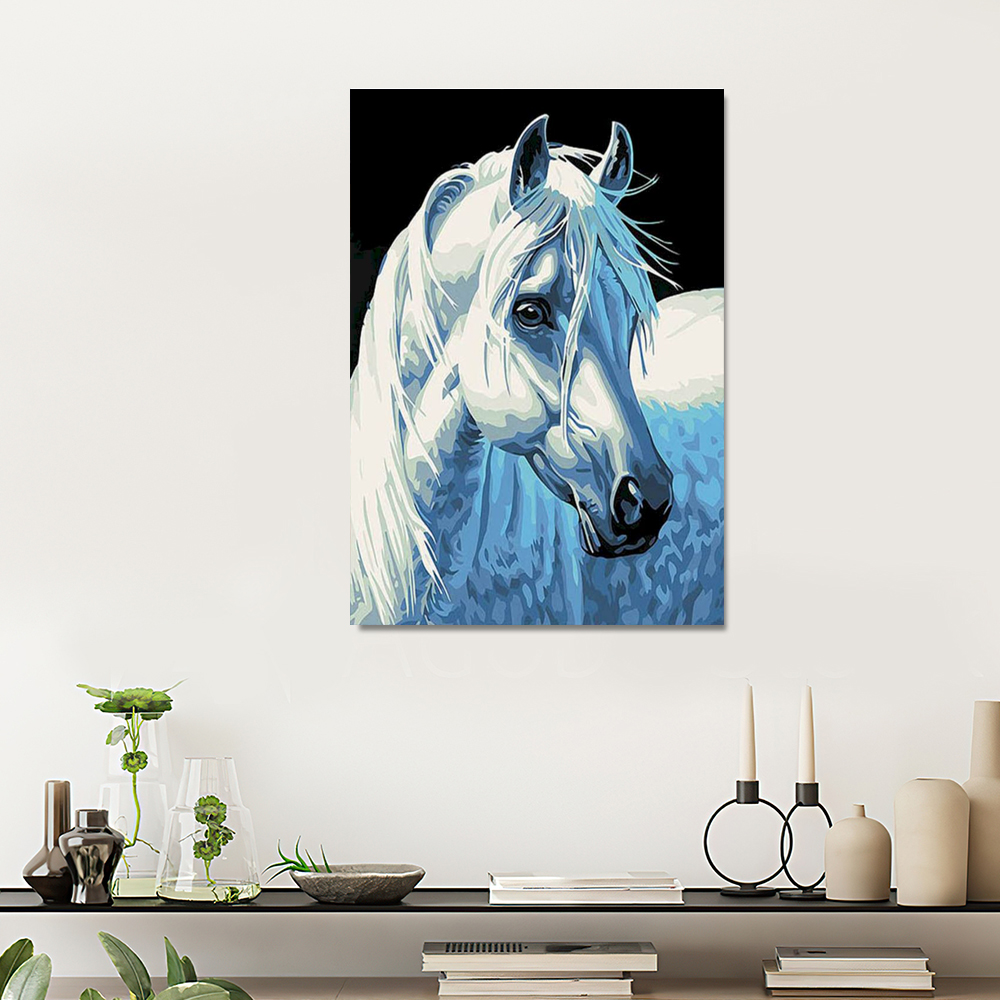 Painting by numbers white horse oil diy painting