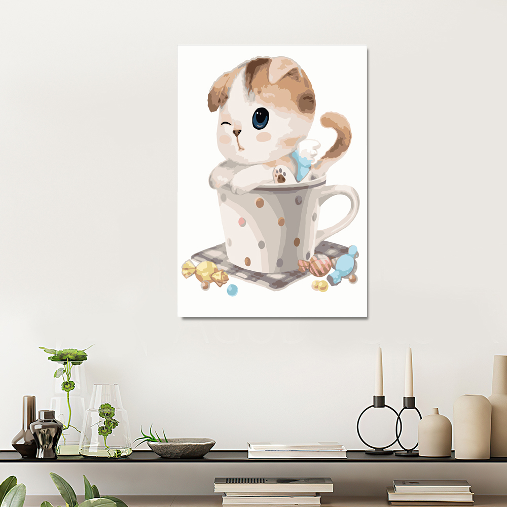 Painting by numbers oil diy painting decor cup cat