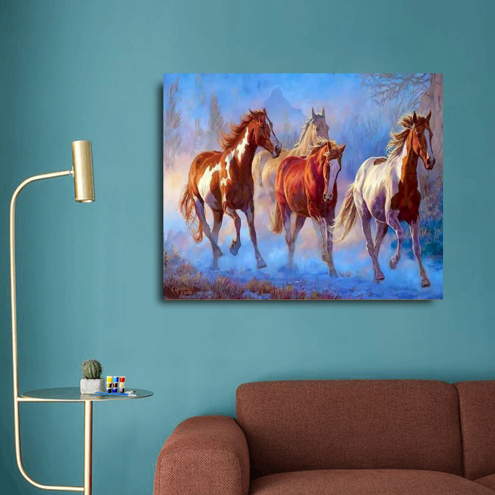 Painting by numbers a herd of horses painting for decor