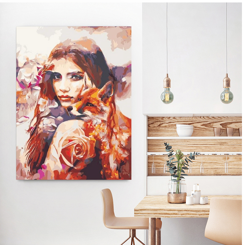 Painting by numbers Fantastic Fox Girl Home Decoration Oil PaintingBeauty painting