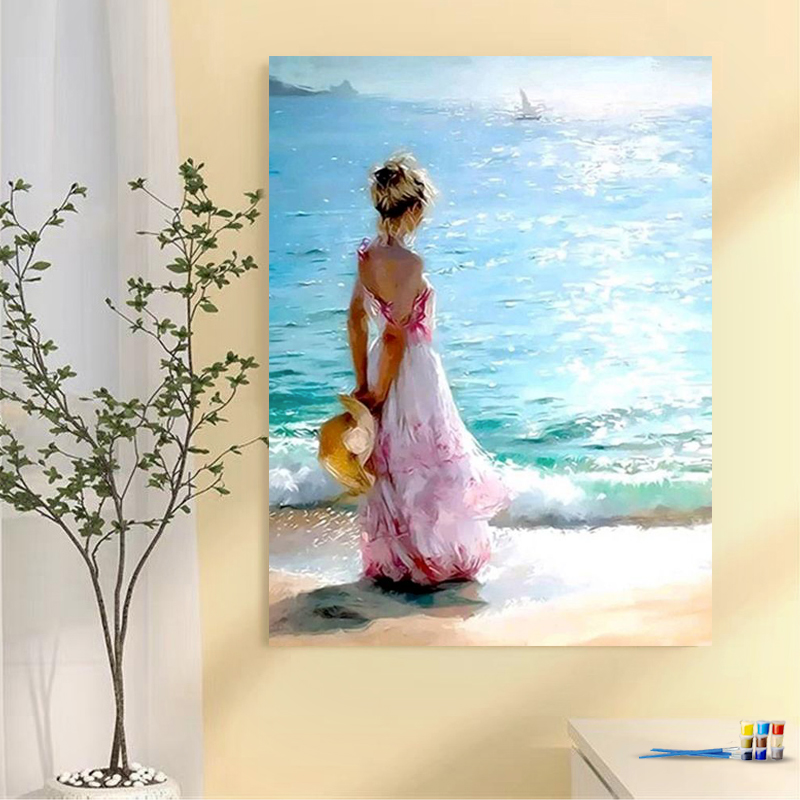 Painting by numbers home art sea women painting