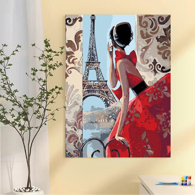 Painting by numbers red dress women home decor