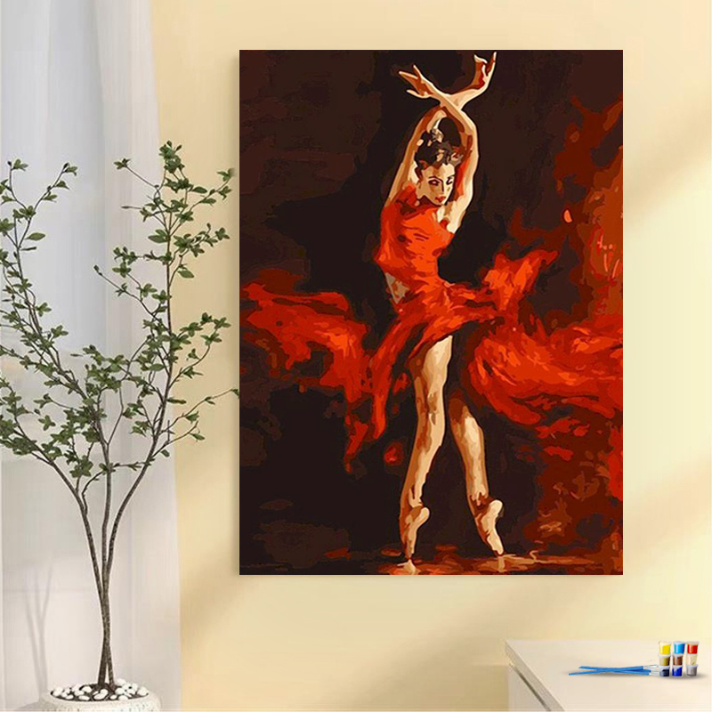 Painting by numbers dancing drawing room red dress women decor