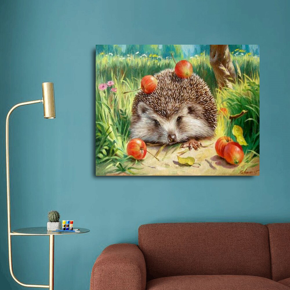 Painting by numbers cute hedgehog for saloon Healthy pigments