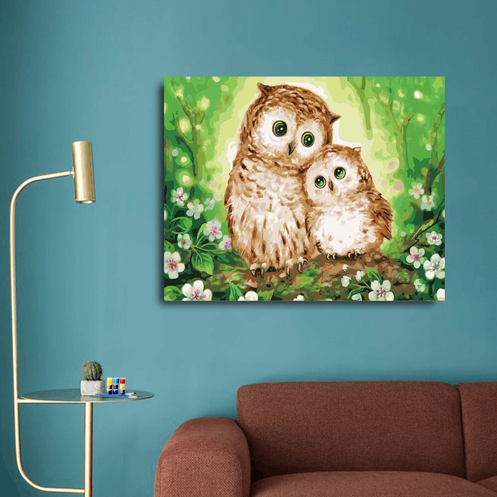 Painting by numbers two cute owl for saloon Healthy pigments