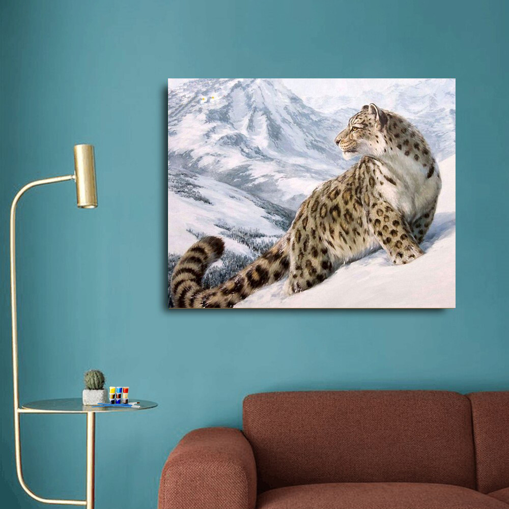 Painting by numbers leopard in snow painting for decor