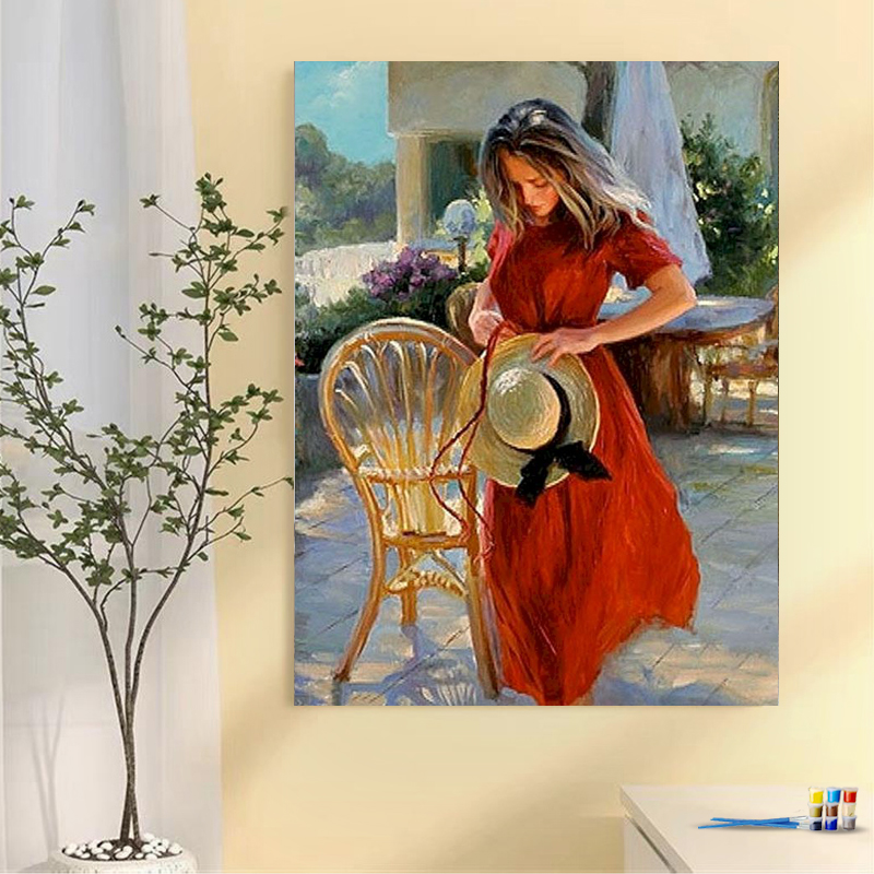 Painting by numbers home art for coffee corner women painting