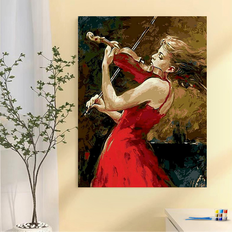 Painting by numbers home art woman playing the violin