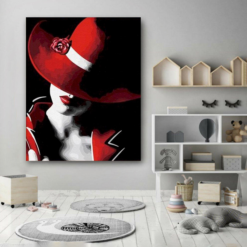 Painting by numbers red cool women painting home art