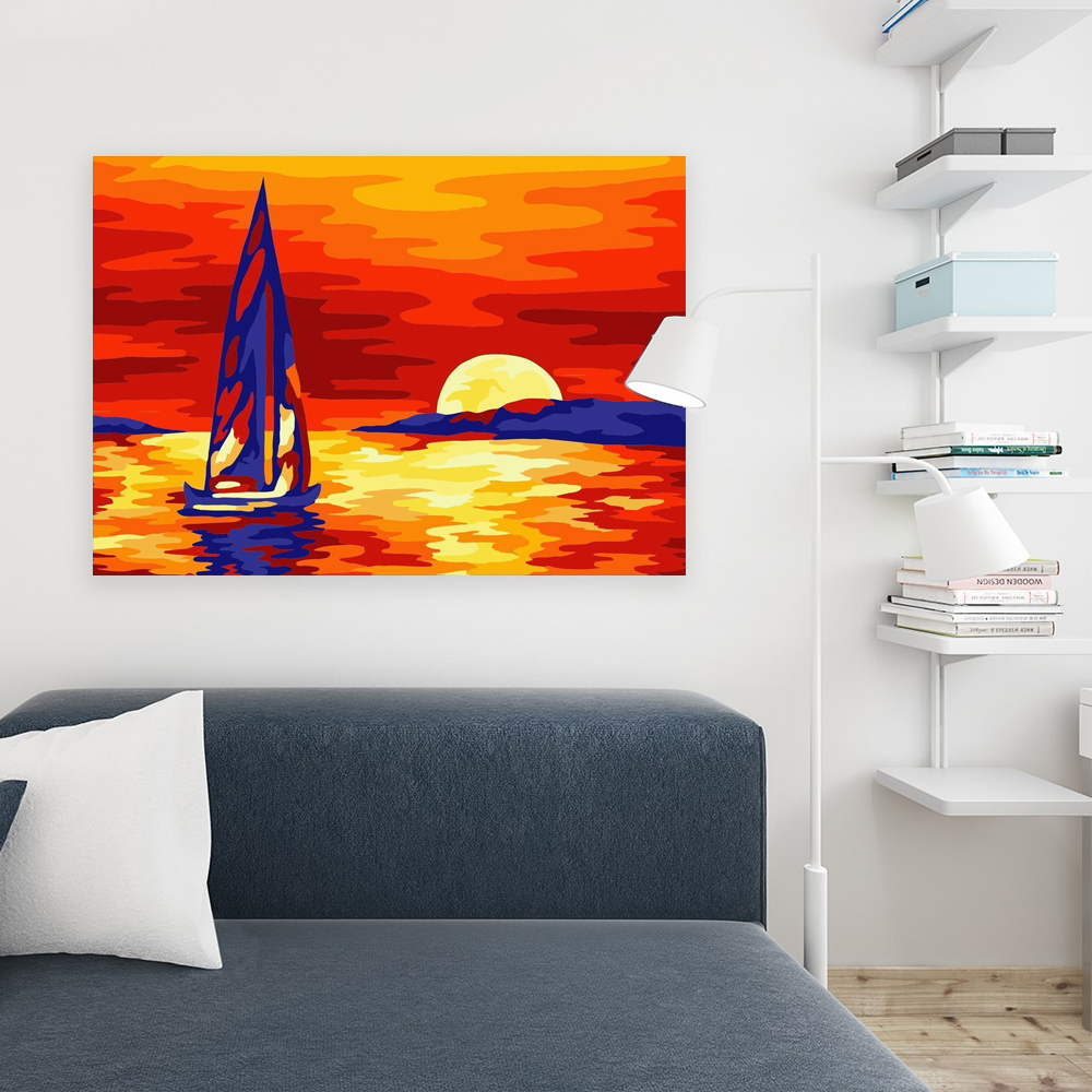 Painting by numbers sunset lonely sail bedroom decoration