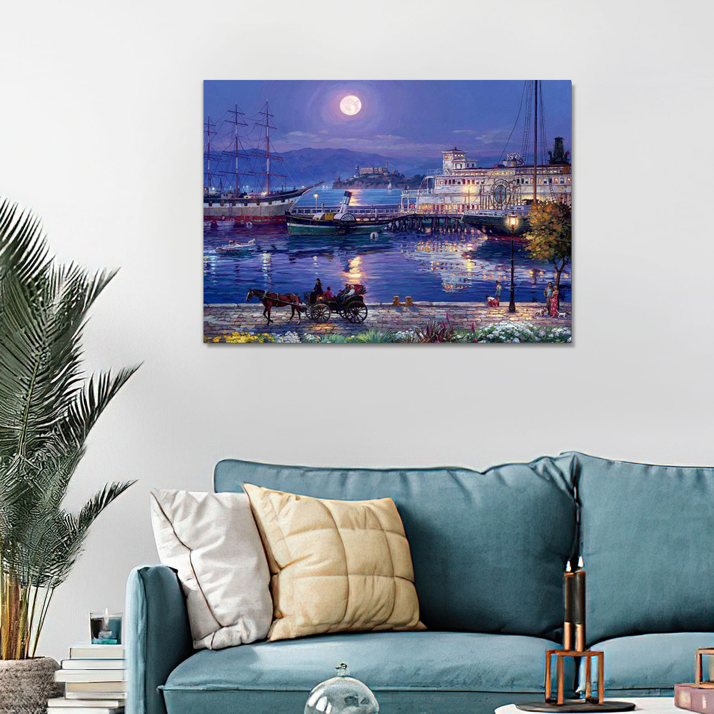 Painting by numbers night fishing village decor