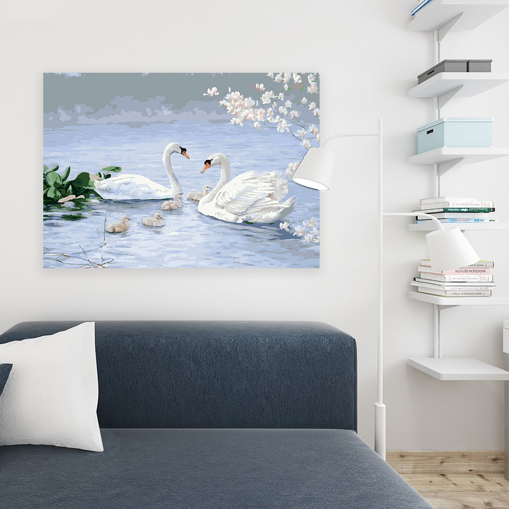 Painting by numbers Swan Lake drawing on canvas decor