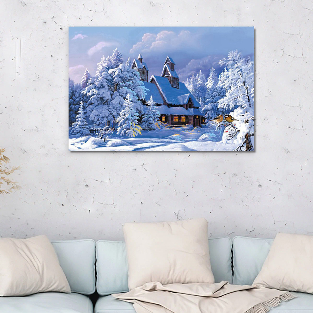 Painting by numbers painting decompression snow cabin decor