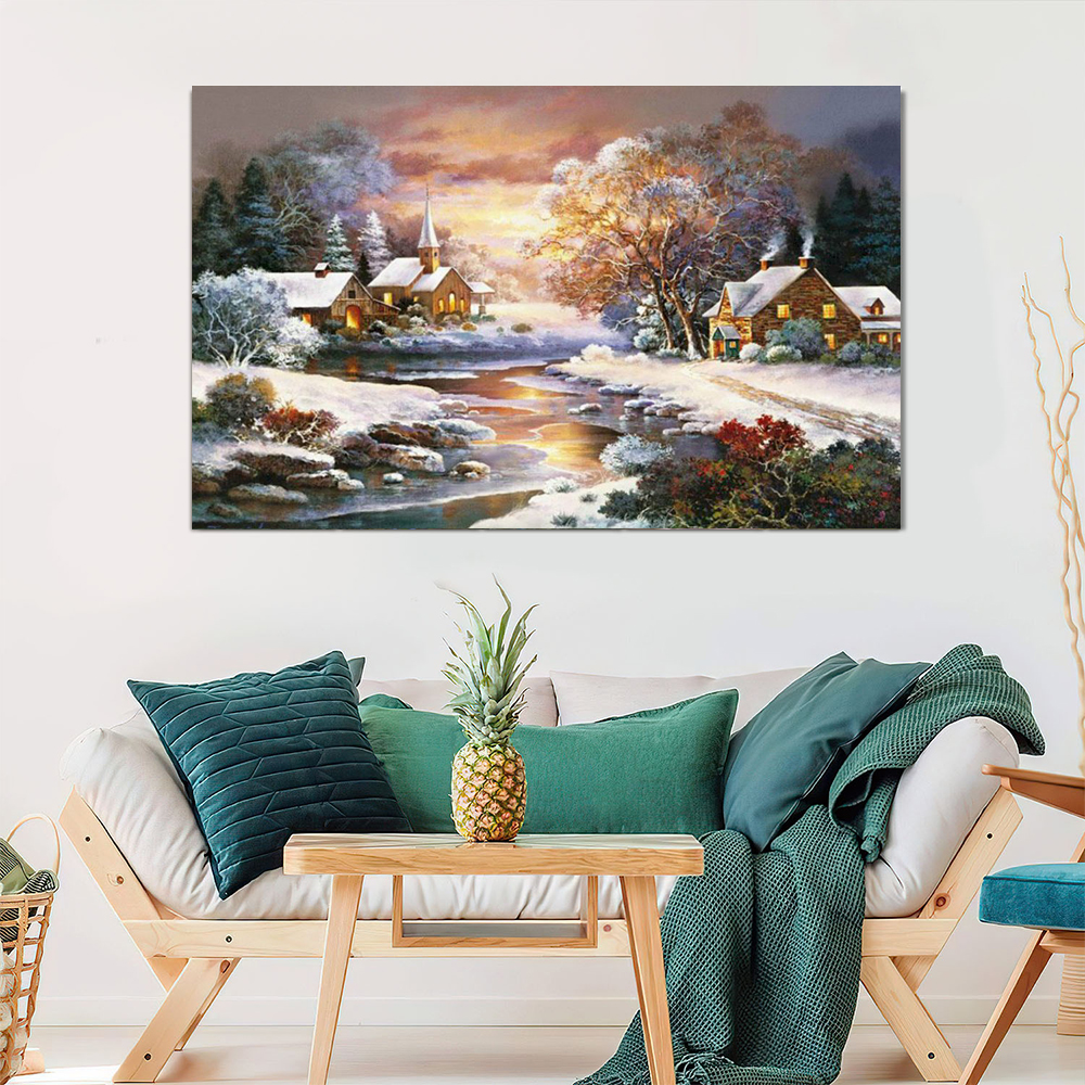 Painting by numbers creek in snow drawing on canvas decor