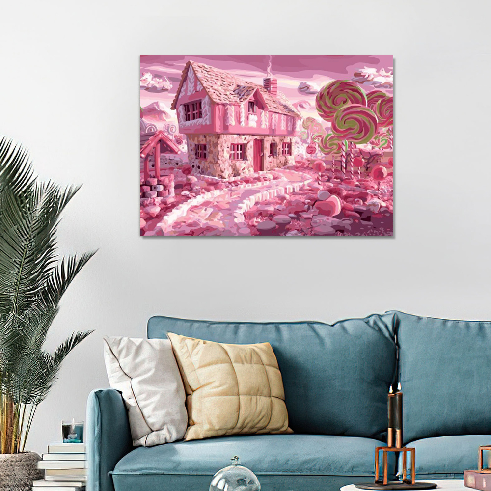 Painting by numbers pink castle art gift decor