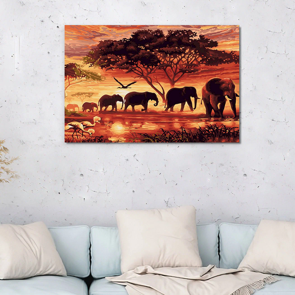 Painting by numbers animal migration scene saloon decor