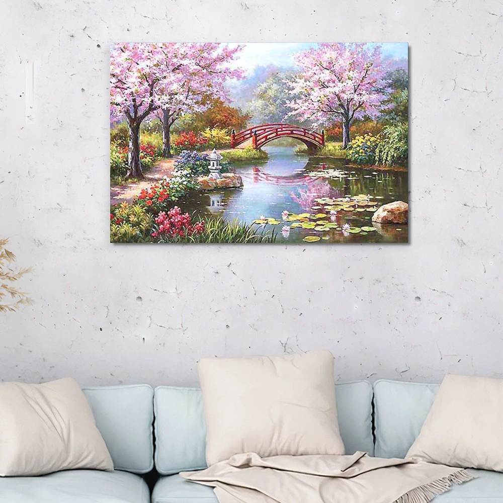 Painting by numbers spring peach blossom drawing on canvas