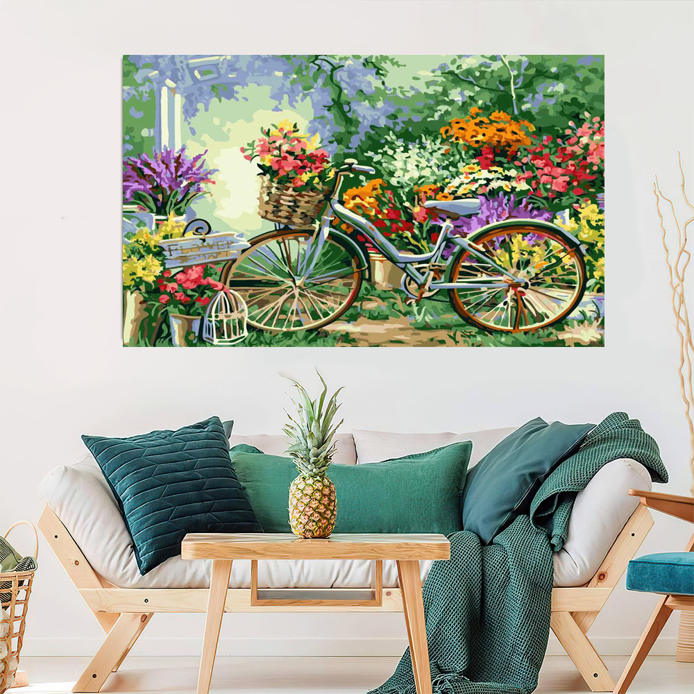 Painting by numbers bicycle scenery diy painting