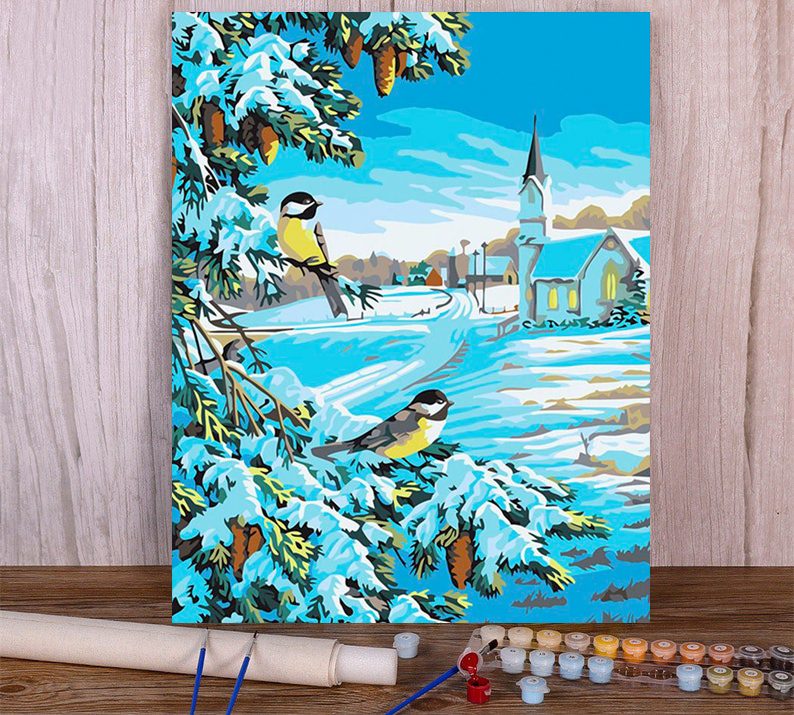 Painting by numbers winter snow drawing on canvas