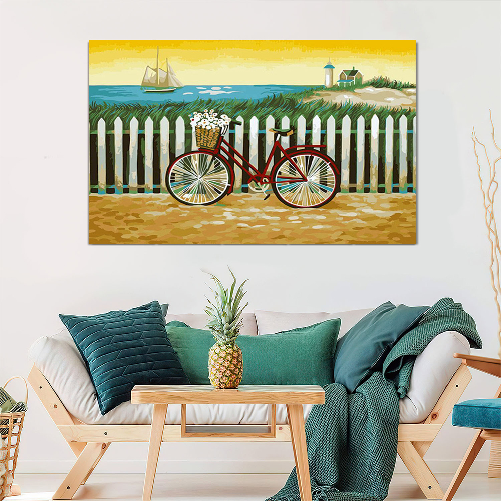 Painting by numbers fun bike drawing on canvas decor