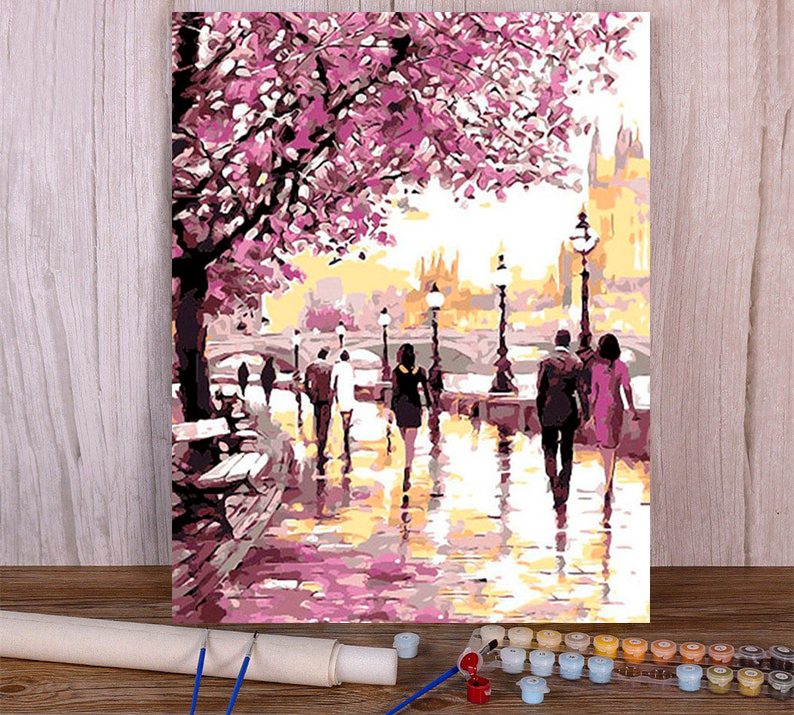 Painting by numbers spring pink landscape painting decor