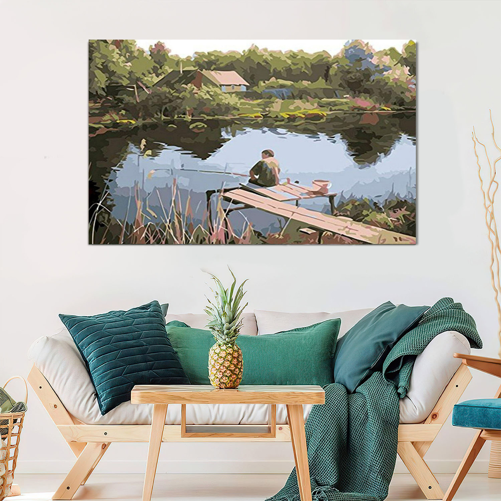 Painting by numbers river fishing living room decor