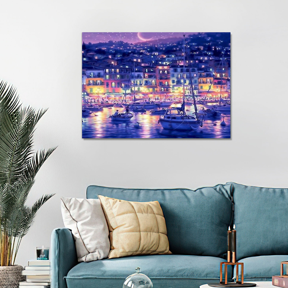 Painting by numbers night view living room decor