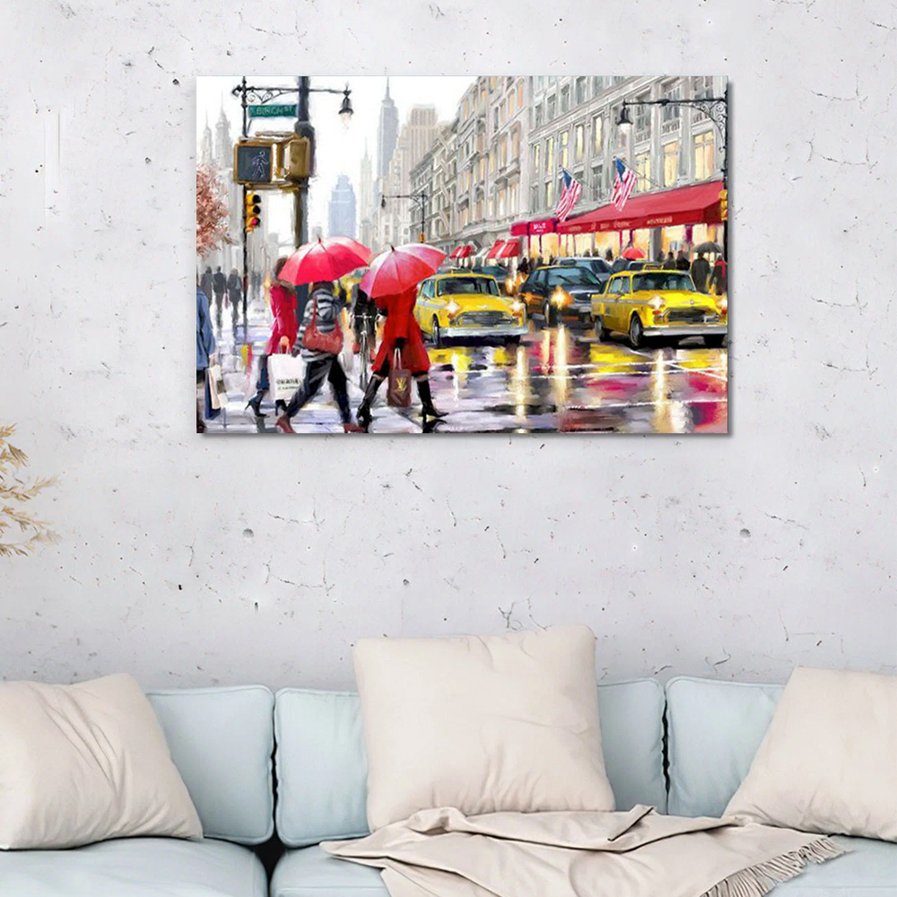 Painting by numbers city in the rain drawing on canvas art