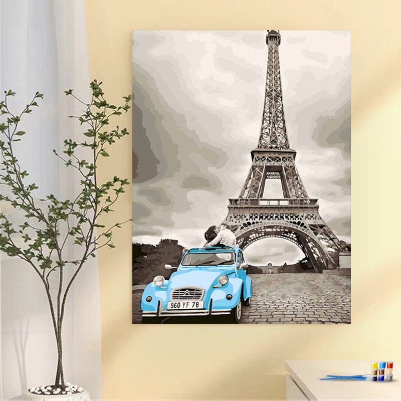 Painting by numbers car eiffel tower home decoration