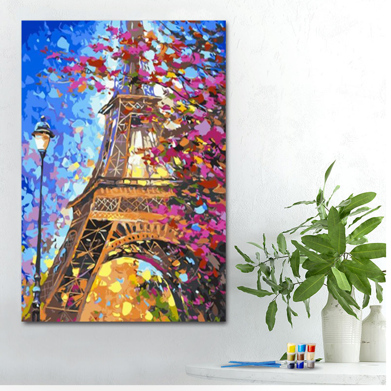 Painting by numbers colorful eiffel tower art gift