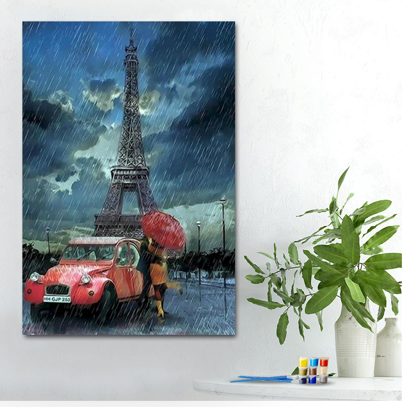 Painting by numbers rainy eiffel tower coffee corner decor