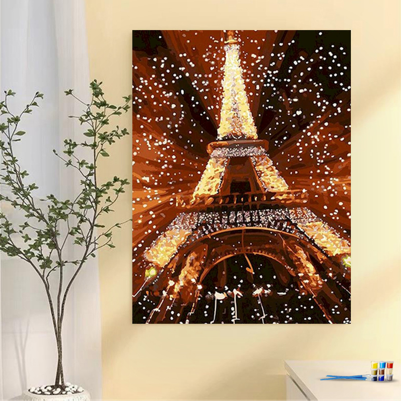 Painting by numbers drawing on canvas decor night eiffel tower