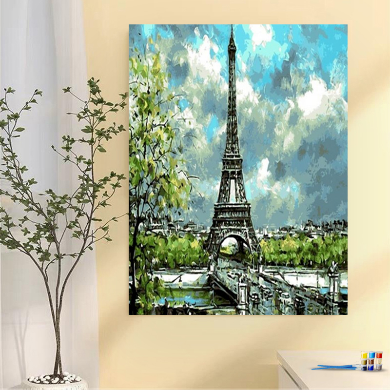 Painting by numbers eiffel tower in Spring grand architecture