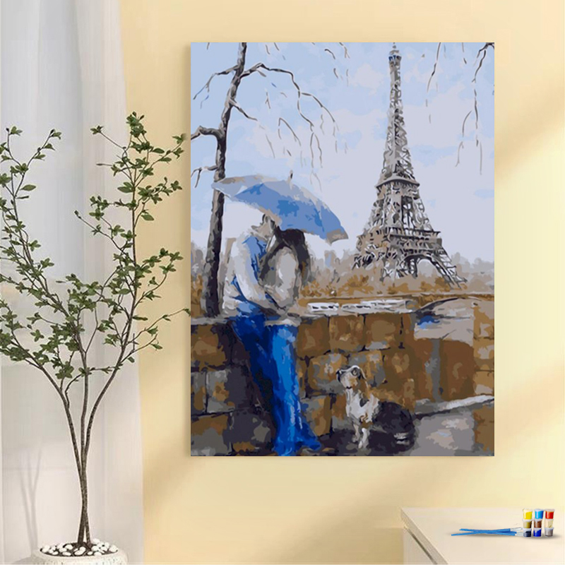 Painting by numbers lovers eiffel tower coffee corner decor