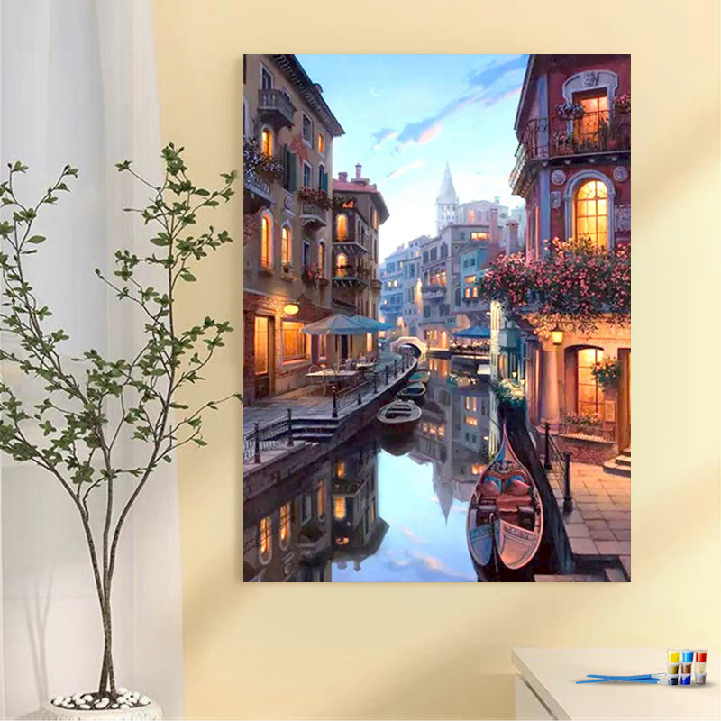 Painting by numbers riverside building home art diy painting