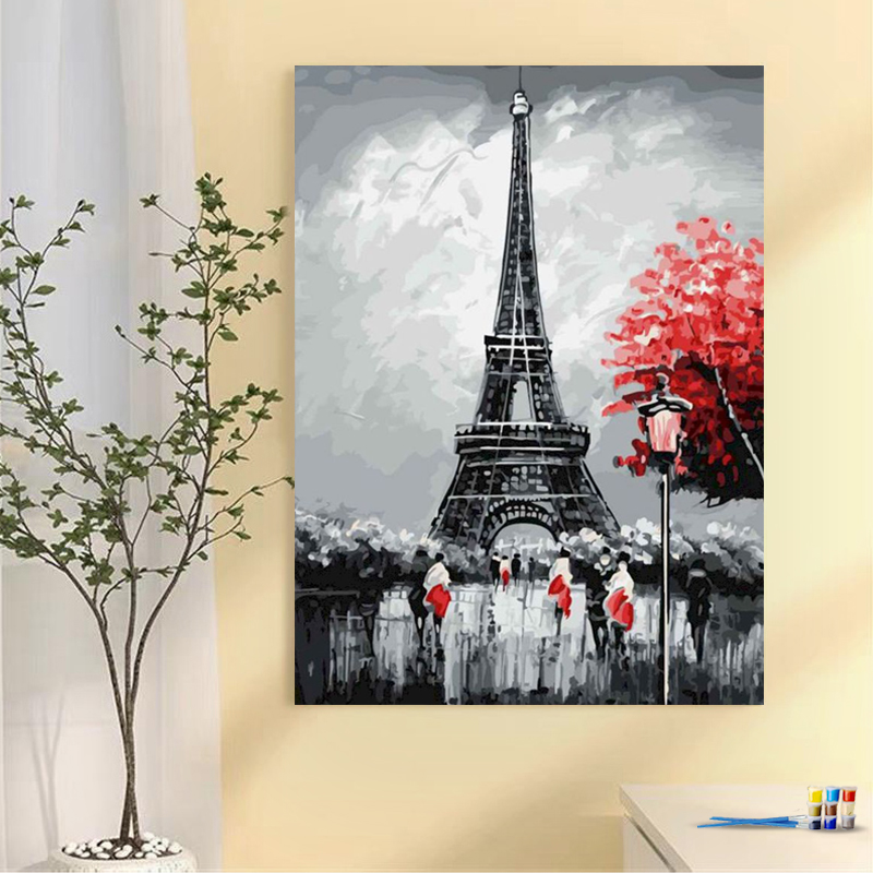 Painting by numbers eiffel tower home decoration painting