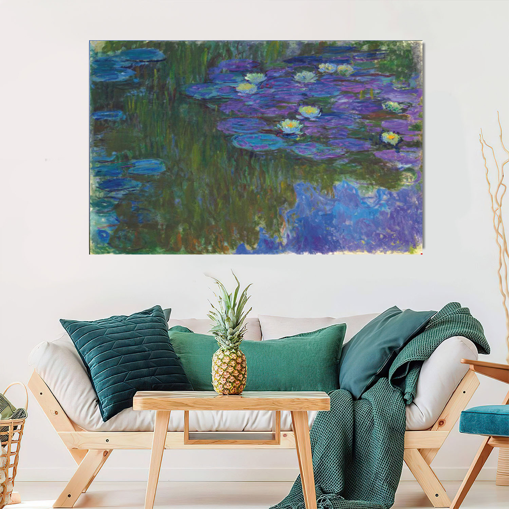 Monet's famous painting, sofa background wall, landscape painting