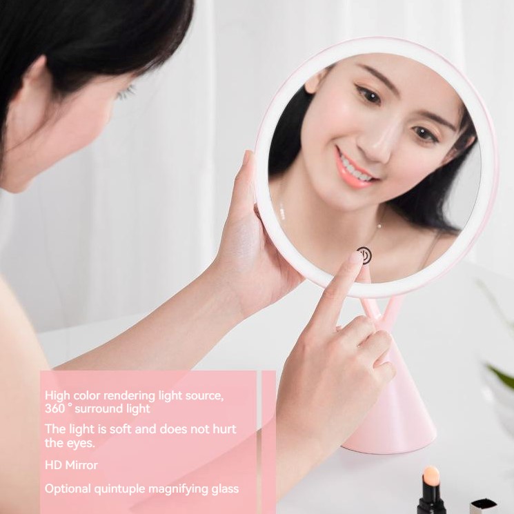 5X Magnifying Makeup Mirror with Adjustable Angle | Single-Color Memory Function Light | Built-in Rechargeable Battery | and Stable Compact Base