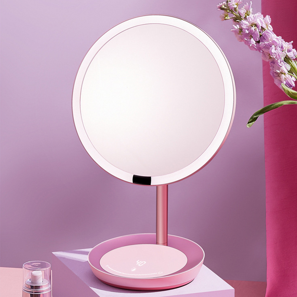 Mus Inspired Makeup Mirror with Smart Sensor | 9" Large Mirror | Multi-Level Lighting | Three Color Modes | Intelligent Digital Display |and Long Battery Life