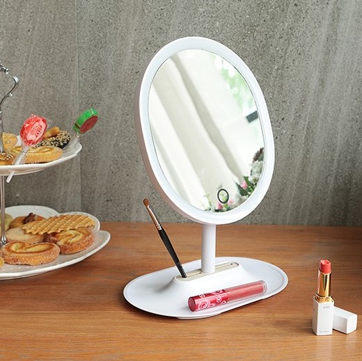 5X Magnifying Face-Shaped Makeup Mirror with HD Glass | 90° Adjustable Angle | 3-Color Lighting | Detachable Base Storage | Rechargeable Battery