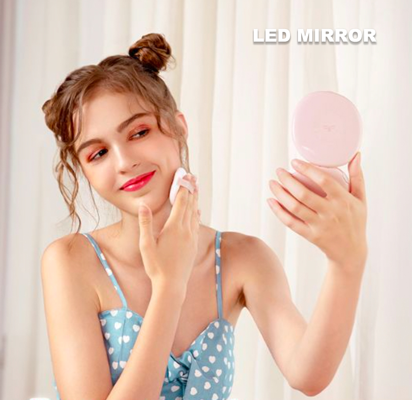 LED Ring Light Makeup Mirror with HD Mirror | Dual-Sided 3X Magnifying Mirror | Adjustable Brightness | Portable | Rechargeable Battery